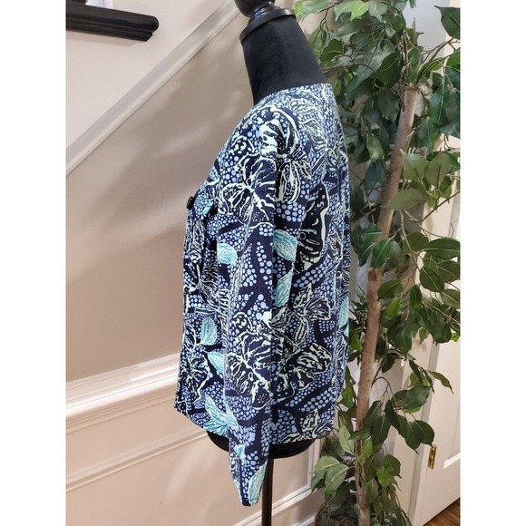 Character Club Womens Blue Floral Cotton Long Sleeve Button Down Jacket Sz Large - Picture 6 of 11
